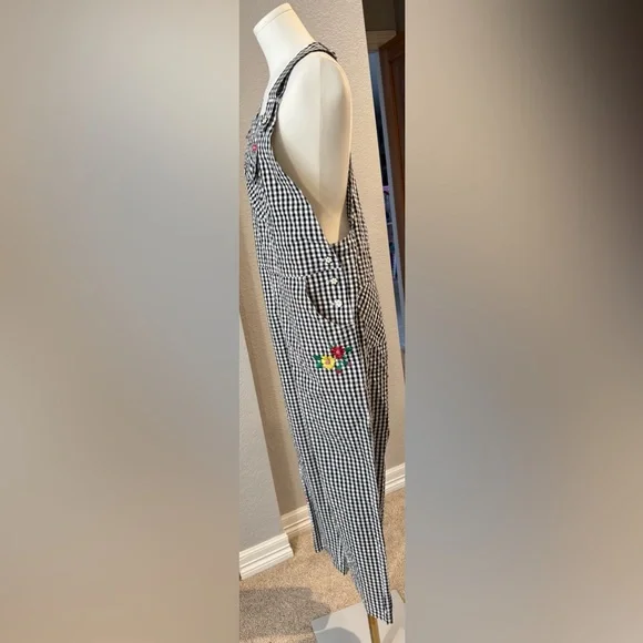 NWOT Teddy Fresh Black & White Playful Gingham Embroidered Floral Overalls - Picture 11 of 16